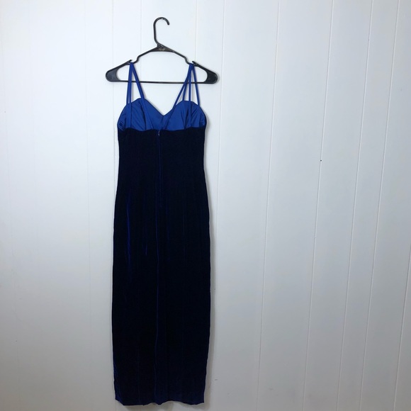 Vintage Blue Velvet Maxi Dress Sz S - Picture 2 of 11
